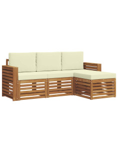 Set divani 4 pcs Naturale e Crema Legno di Acacia Massello 2