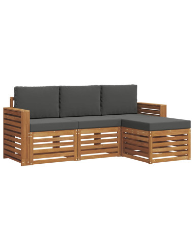 Set divani 4 pcs Naturale e Antracite Legno di Acacia Massello