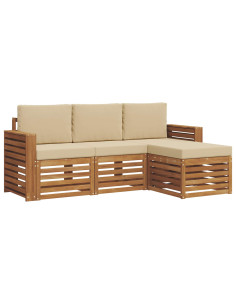 Set divani 4 pcs Naturale e Beige Legno di Acacia Massello 2