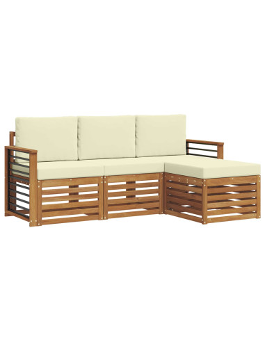Set divani 4 pcs Naturale e Crema Legno di Acacia Massello