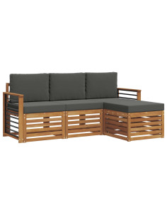 Set divani 4 pcs Naturale e Antracite Legno di Acacia Massello 2