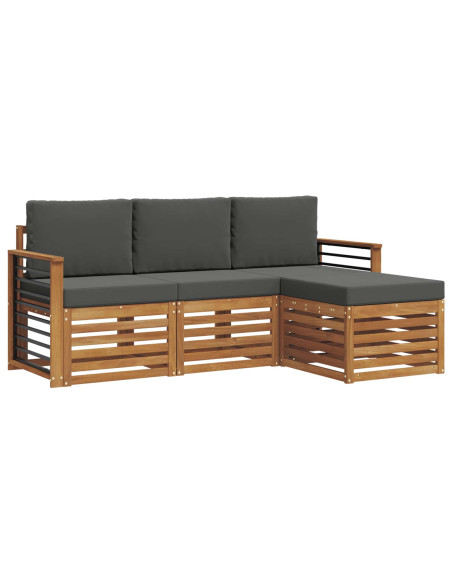 Set divani 4 pcs Naturale e Antracite Legno di Acacia Massello
