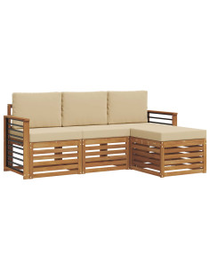 Set divani 4 pcs Naturale e Beige Legno di Acacia Massello 2