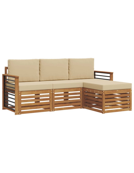 Set divani 4 pcs Naturale e Beige Legno di Acacia Massello