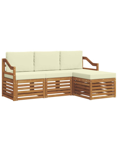 Set divani 4 pcs Naturale e Crema Legno di Acacia Massello