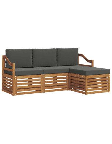 Set divani 4 pcs Naturale e Antracite Legno di Acacia Massello