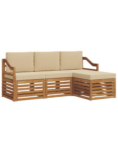 Set divani 4 pcs Naturale e Beige Legno di Acacia Massello 2