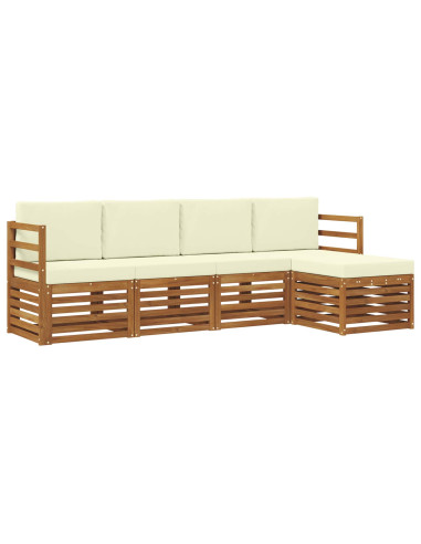 Set divani 5 pcs Naturale e Crema Legno di Acacia Massello
