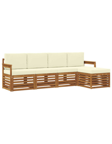 Set divani 5 pcs Naturale e Crema Legno di Acacia Massello