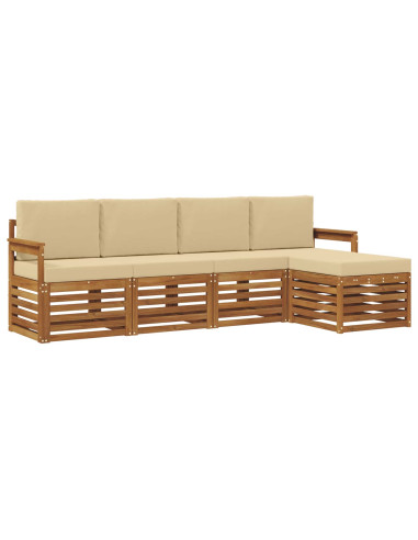 Set divani 5 pcs Naturale e Beige Legno di Acacia Massello