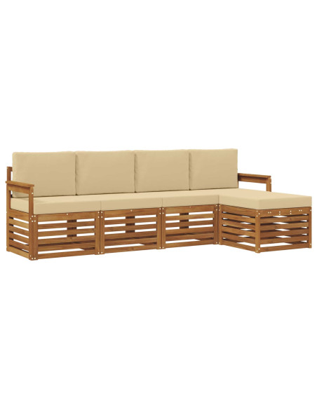 Set divani 5 pcs Naturale e Beige Legno di Acacia Massello