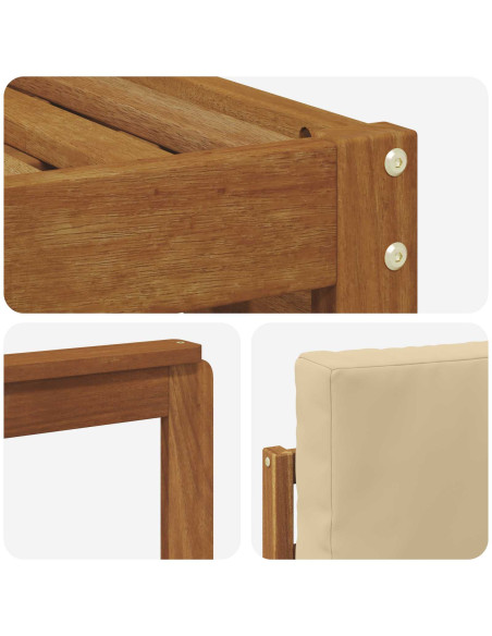 Set divani 5 pcs Naturale e Beige Legno di Acacia Massello