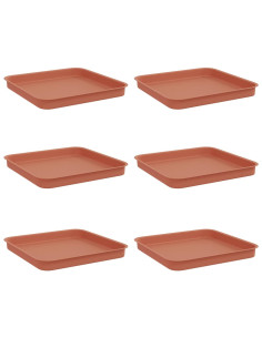 Vassoio Quadrato per Fiori 6 pcs Rosso Mattone Plastica 2