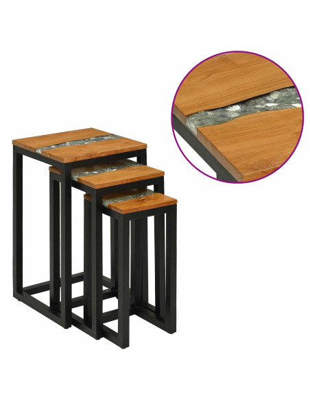 Tavolo Nesting 3 pcs Marrone Legno di teak solido