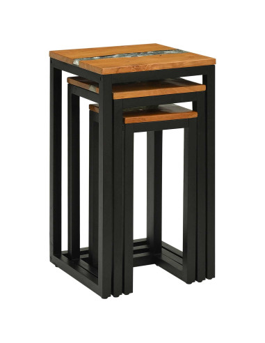 Tavolo Nesting 3 pcs Marrone Legno di teak solido
