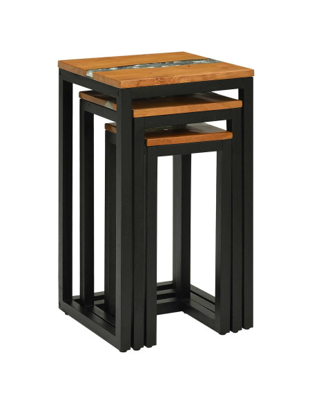 Tavolo Nesting 3 pcs Marrone Legno di teak solido