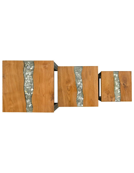 Tavolo Nesting 3 pcs Marrone Legno di teak solido