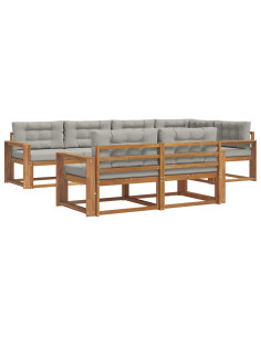 Set di divani da esterno 7 pcs Grigio Naturale e Chiaro 2