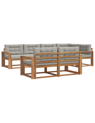 Set di divani da esterno 7 pcs Grigio Naturale e Chiaro
