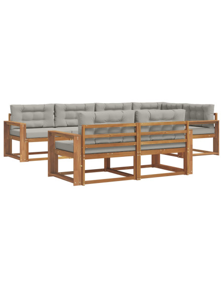 Set di divani da esterno 7 pcs Grigio Naturale e Chiaro
