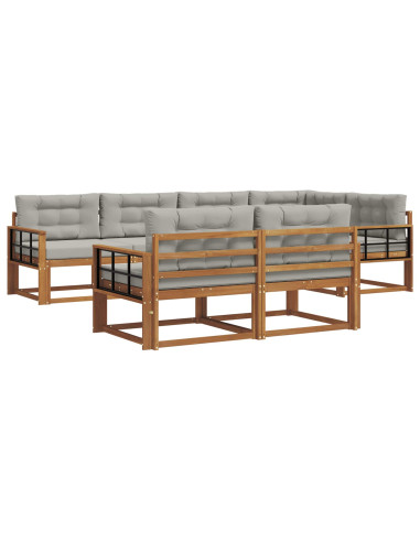 Set di divani da esterno 7 pcs Grigio Naturale e Chiaro
