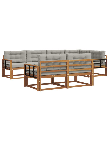 Set di divani da esterno 7 pcs Grigio Naturale e Chiaro