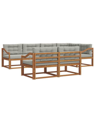 Set di divani da esterno 7 pcs Grigio Naturale e Chiaro