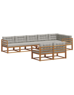 Set di divani da esterno 8 pcs Grigio Naturale e Chiaro 2