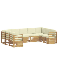 Set divano sezionale 9 pcs Bianco e Crema Poliestere 2