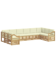 Set di divani da esterno 10 pcs Bianco e Crema Poliestere 2
