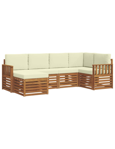 Set divani 6 pcs Naturale e Crema Legno di Acacia Massello