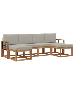 Set di divani da esterno 6 pcs Grigio Naturale e Chiaro 2