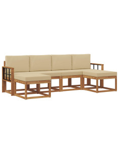 Set di divani da esterno con cuscino 6 pcs Naturale e Beige 2