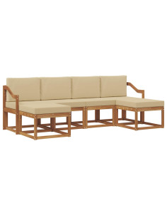 Set di divani da esterno con cuscino 6 pcs Naturale e Beige 2