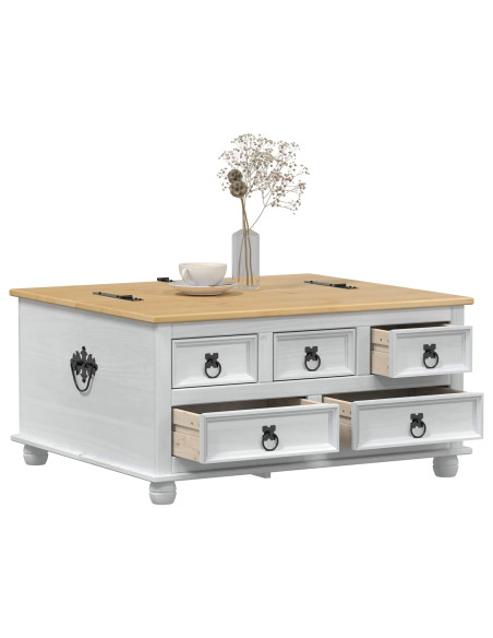 storage box con cassetto Bianco 90 x 78 x 45 cm Pino massello