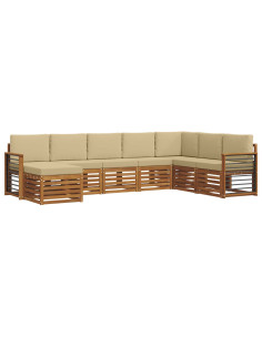Set divani 8 pcs Naturale e Beige Legno di Acacia Massello 2