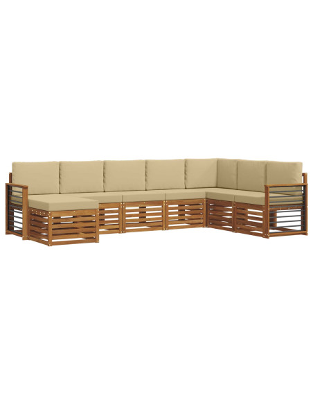 Set divani 8 pcs Naturale e Beige Legno di Acacia Massello