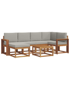 Set di divani da esterno 7 pcs Grigio Naturale e Chiaro 2