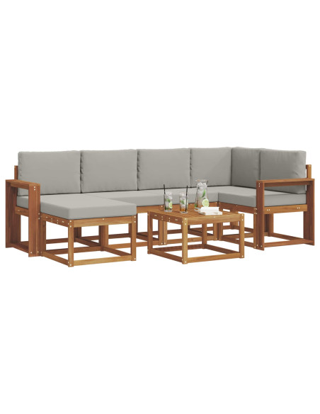 Set di divani da esterno 7 pcs Grigio Naturale e Chiaro