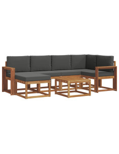 Set di divani da esterno con cuscino 7 pcs Naturale e Antracite 2