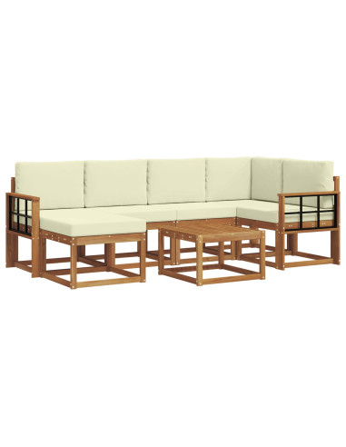Set di divani da esterno con cuscino 7 pcs Naturale e Crema