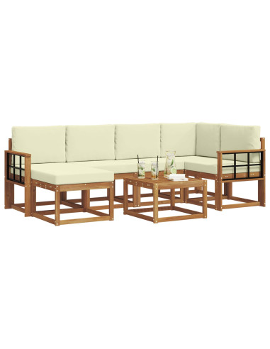 Set di divani da esterno con cuscino 7 pcs Naturale e Crema