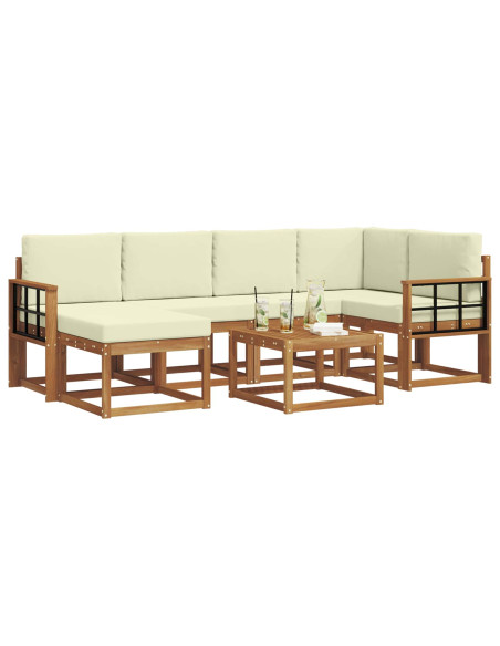 Set di divani da esterno con cuscino 7 pcs Naturale e Crema