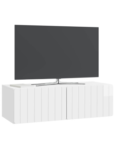Mobile Porta TV da Muro Bianco Lucido 98 x 41 x 30 cm