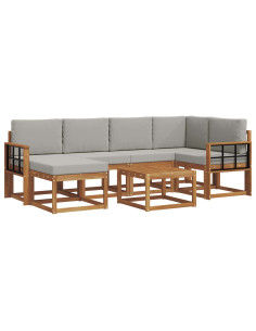 Set di divani da esterno 7 pcs Grigio Naturale e Chiaro 2