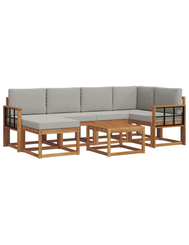 Set di divani da esterno 7 pcs Grigio Naturale e Chiaro