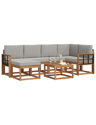 Set di divani da esterno 7 pcs Grigio Naturale e Chiaro