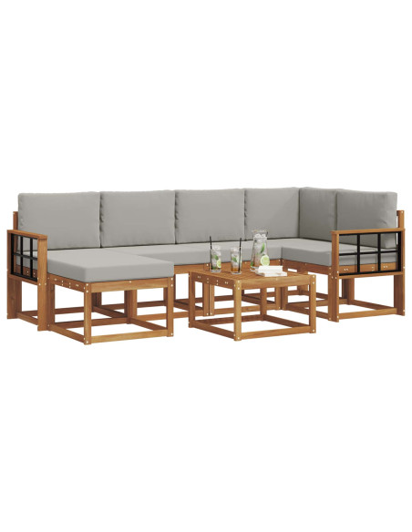 Set di divani da esterno 7 pcs Grigio Naturale e Chiaro