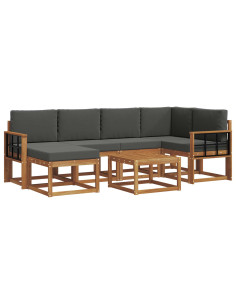 Set di divani da esterno con cuscino 7 pcs Naturale e Antracite 2