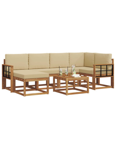Set di divani da esterno con cuscino 7 pcs Naturale e Beige